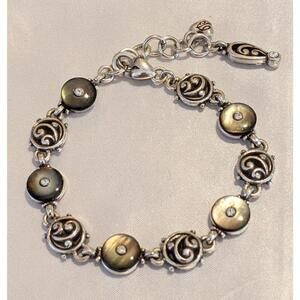 Brighton Abalone Shell Silver Plated Link Bracelet With Scrollwork EUC